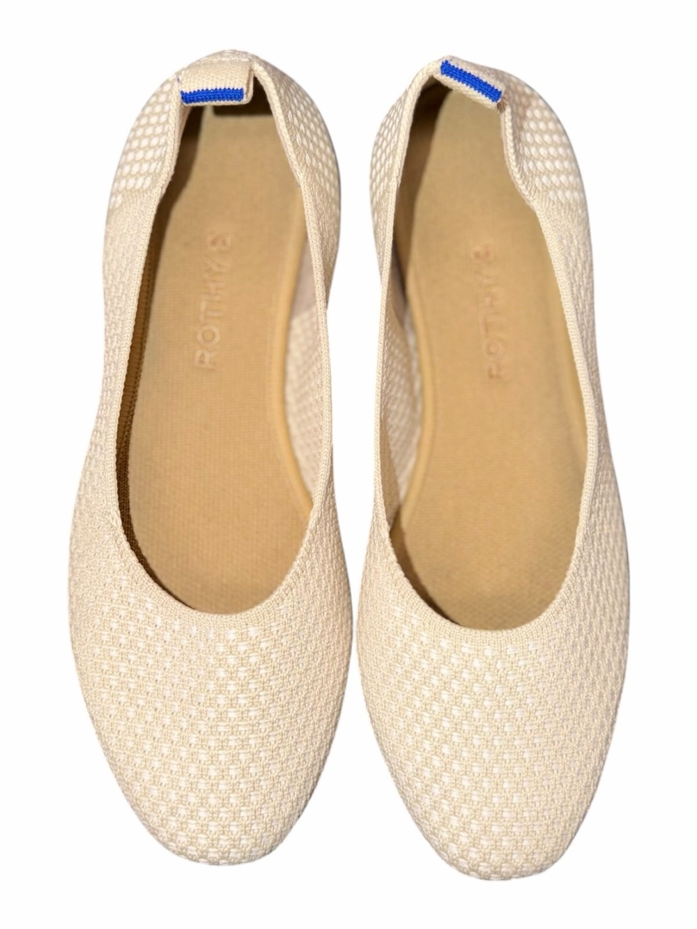 Rothy's Women's Cream Knit Ballet Flats with Blue Tab Size 9.5